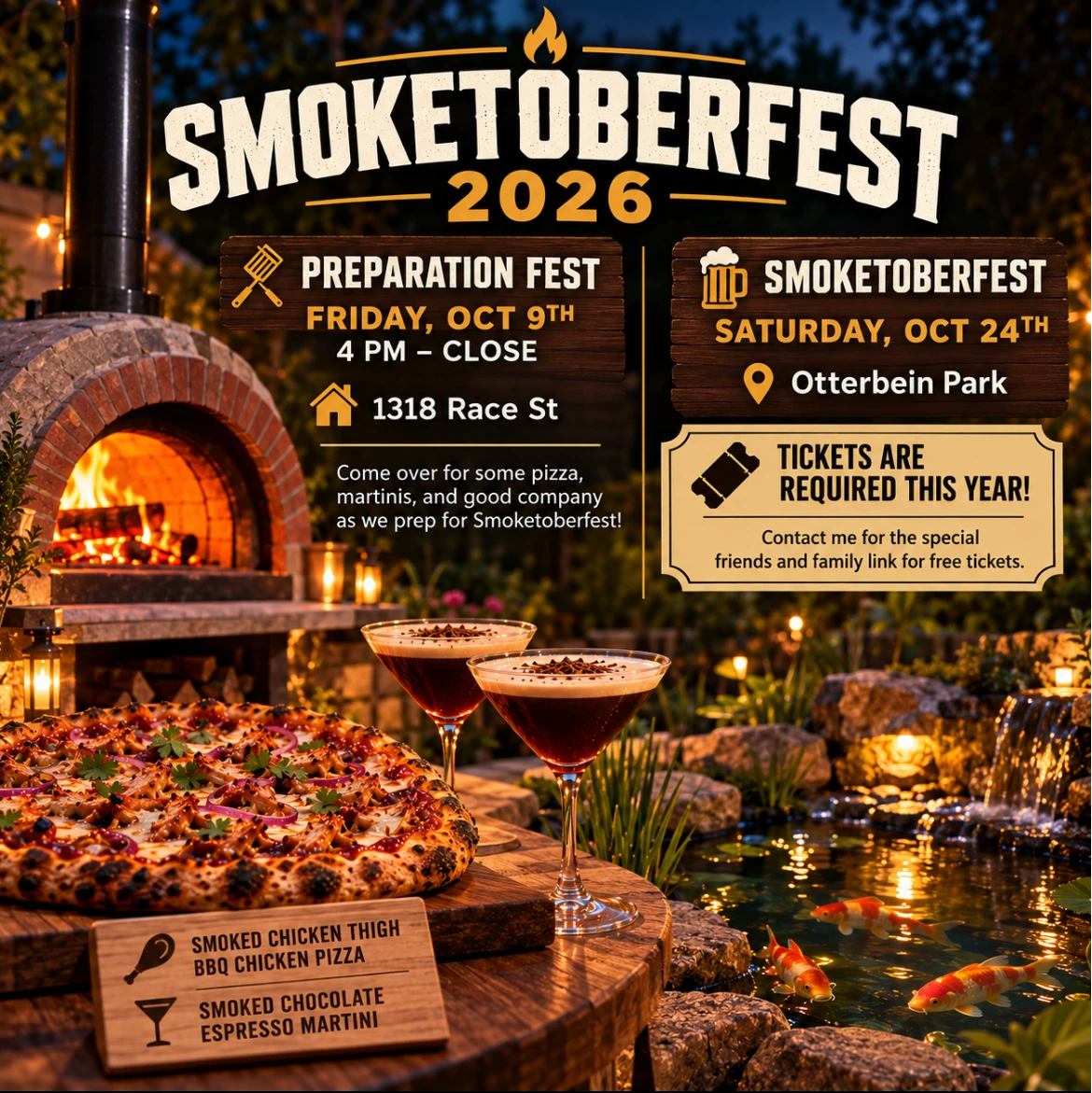 Smoketoberfest 2026: Preparation Fest Friday Oct 9, 4 PM to close at 1318 Race St. Smoketoberfest Saturday Oct 24 at Otterbein Park, tickets required.